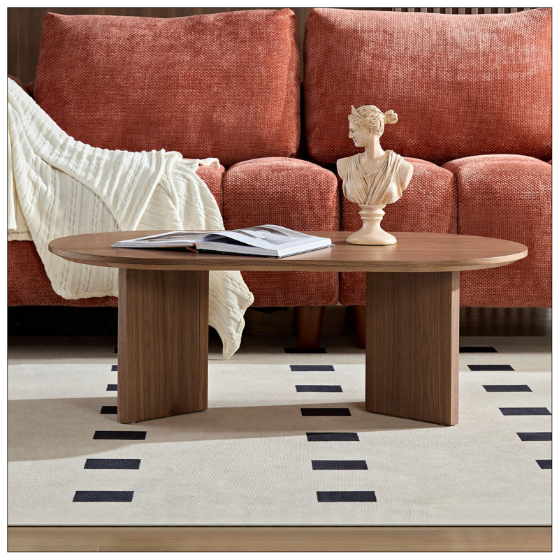 Longueur de la table basse ovale moderne en panneau de fibres à densité moyenne, base piédestal robuste pour les petits espaces de vie, idéale pour un appartement ou une chambre à coucher