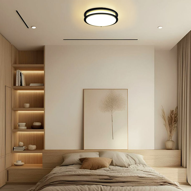 15-Inch LED Double-Ring Flush Mount Ceiling Light - 5 Color Temperatures (2700K-5000K), 10%-100% Dimmable, 24W Energy-Efficient, cETL Listed with 1-Year Warranty
