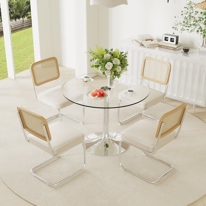 Ensemble de salle à manger à piédestal 5 pièces, Beige