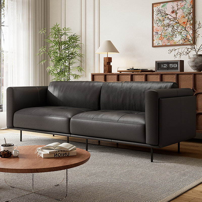 Canapé modulaire noir en cuir véritable, 4, H 31,5 po x l 110,24 po x P 36,61 po, Noir
