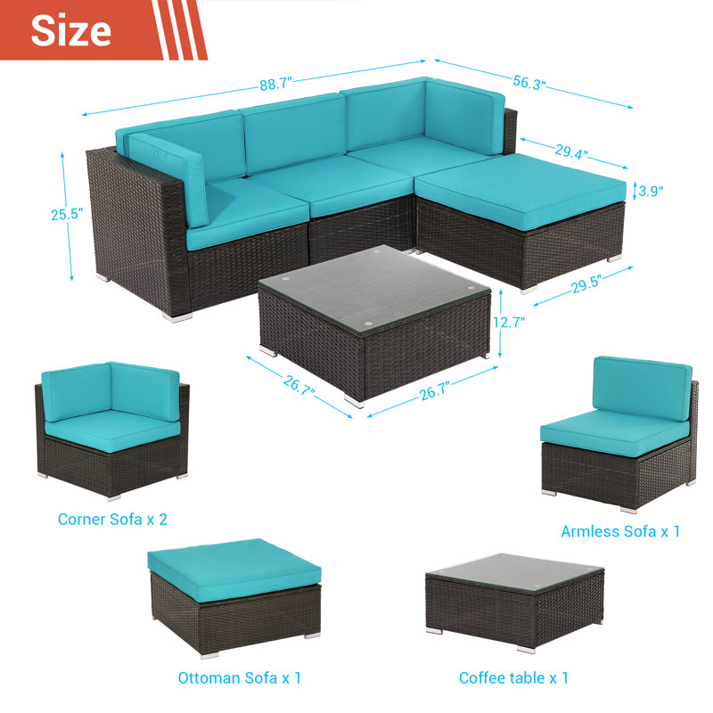 Ensemble de conversation d'extérieur pour 4 personnes avec coussins Arron-James, Turquoise