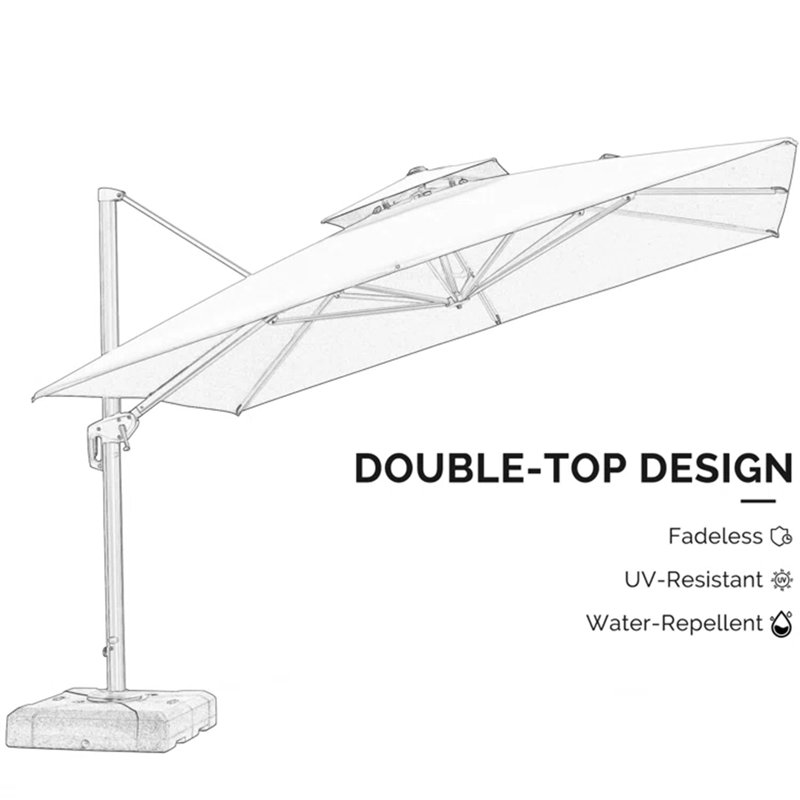 11' Square Cantilever  Umbrella with Base and Umbrella Cover with Zipper, Navy