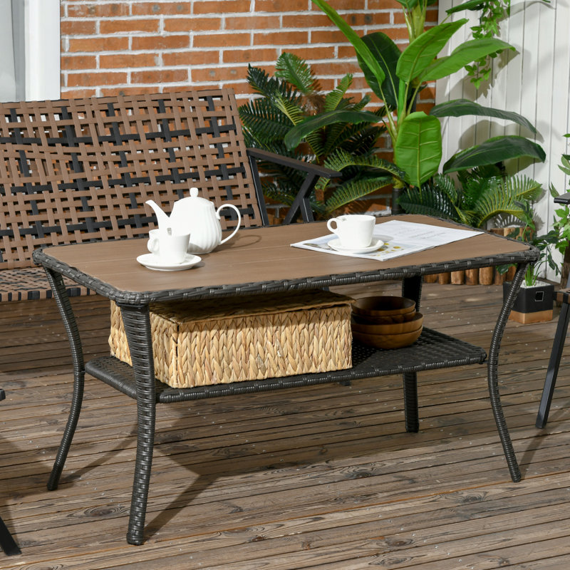 Table basse en rotin PE avec tablette de rangement Outsunny