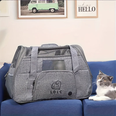 Porte-chat pour voyage léger, transporteur pour animaux de compagnie à roulettes à côtés souples approuvé par la compagnie aérienne, ventilation en filet extensible, tapis double saison, portatif avec bandoulière et manchon à bagage