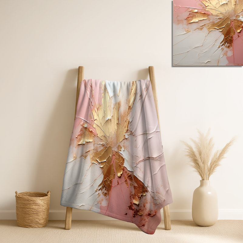 Jeté d'or et de peinture rose fusion abstraite