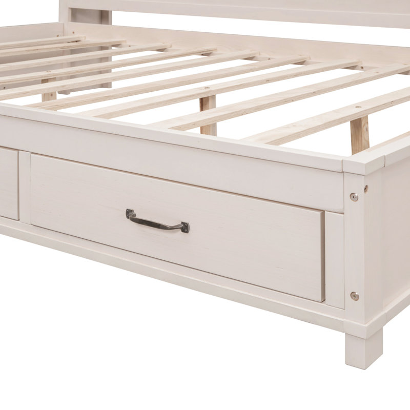 Lit de jour en bois avec 3 tiroirs de rangement, Complet/Double, Blanc