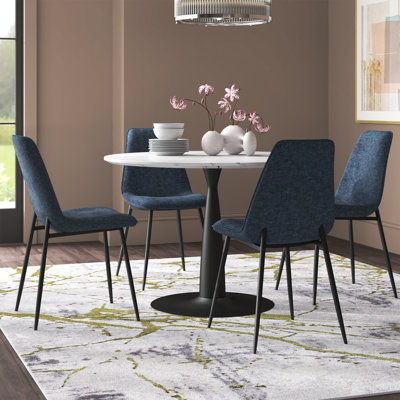 Leong 4-Person Dining Set with 40" W Round Table and Upholstered Chenille Chairs 