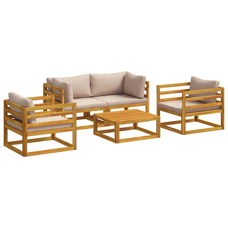 Ensemble de mobilier de jardin modulaire de 5 pièces en bois d'acacia massif naturel, 2x corner + 2x armchair + table, Taupe
