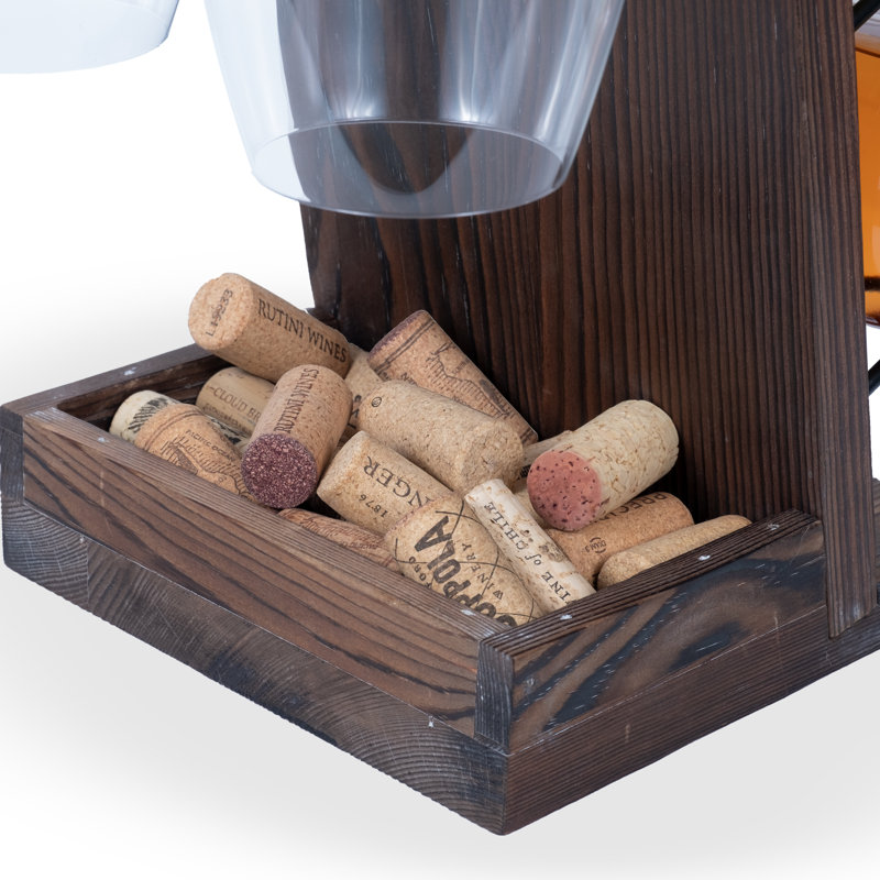 Support à vin de table pour 4 bouteilles avec 2 verres à pied et rangement en liège Loon Peak® Ates