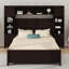 Lit double fonctionnel en bois avec armoire intégrée et étagère-495306953