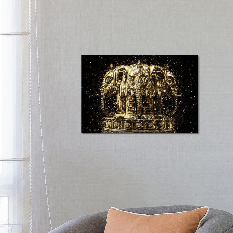 Golden - Elephants Buddha by Philippe Hugonnard - Wrapped Canvas Print, 66.04 cm H x 45.72 cm W