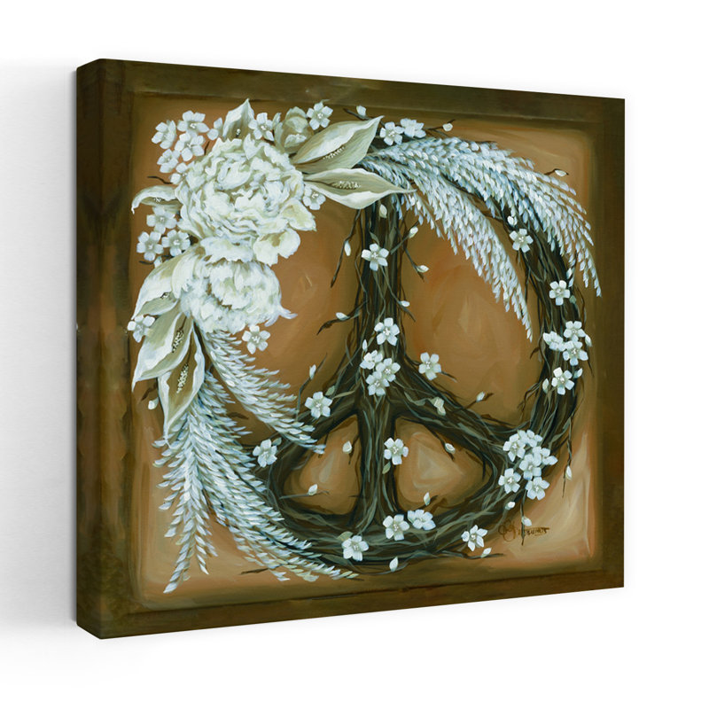 Art de fleurs rétro avec paix et signe de paix, H 36 po x l 36 po