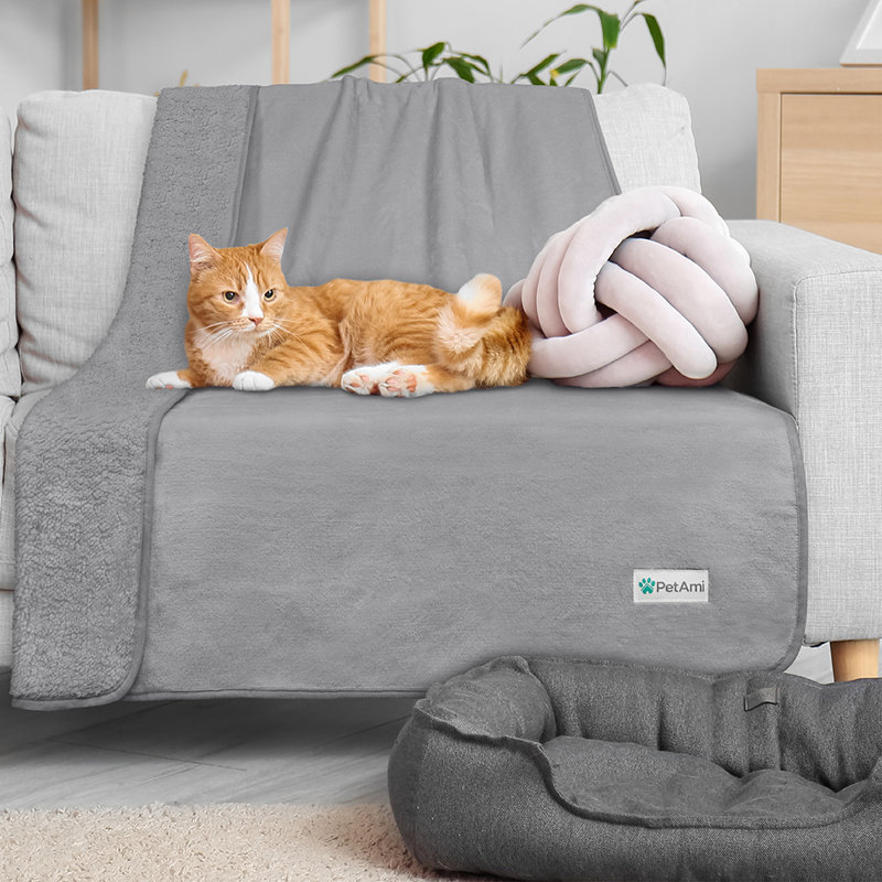Small Light Gray Waterproof Sherpa Fleece Pet Blanket
