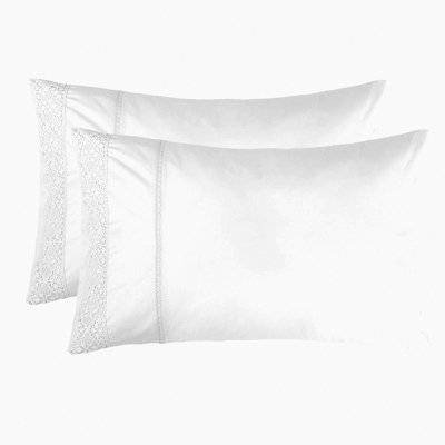 LaceLux Cotton Pillowcase Set - 100% Cotton, Envelope Closure, Elegant Lace Design, Breathable & Softer Fabric, 20 x 36 Inches, Pack of 2