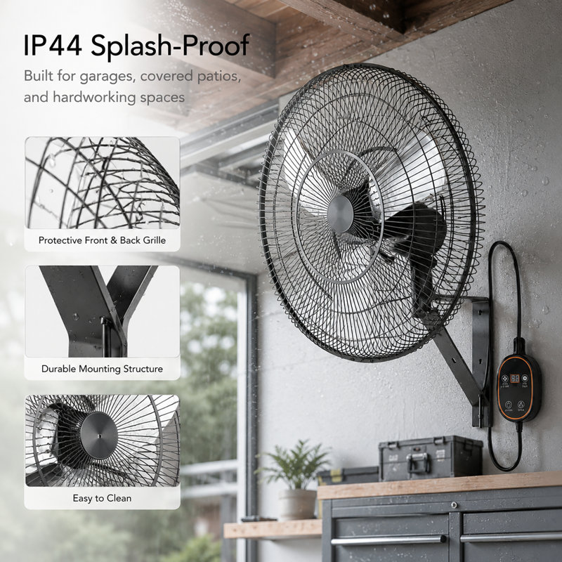 Ventilateur mural industriel 30 "avec télécommande, moteur à courant continu, ventilateur mural oscillant à grande vitesse à 8 vitesses avec minuterie pour garage, atelier et patio