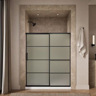 Elate Sliding Shower Door, 70-1/2" H x 56-1/4 - 59-5/8" W, With 1/4" Thick Crystal Clear Glass With Rectangular Grille Pattern