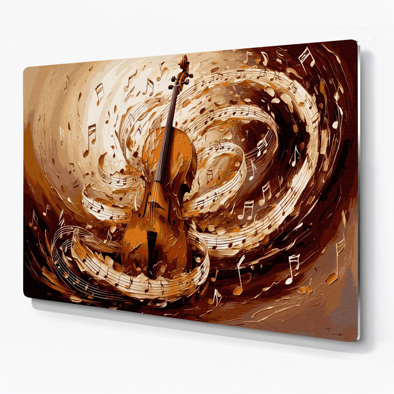 «Music Cello Brown», art mural en métal, H 11 po x l 14 po