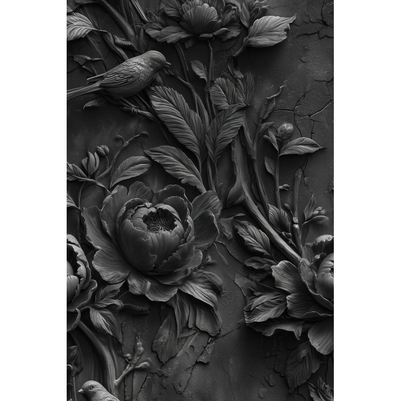 Papier peint floral, oiseaux décoratifs texturés, Non tissé, non collé