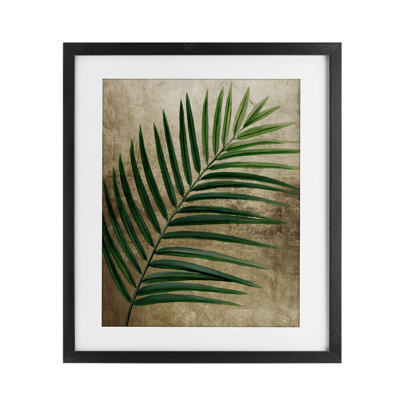 «Earthy Palm Leaf», reproduction sous verre encadrée, design par Anna Lischenko, H 13 po x l 16 po, Cadre noir minuit