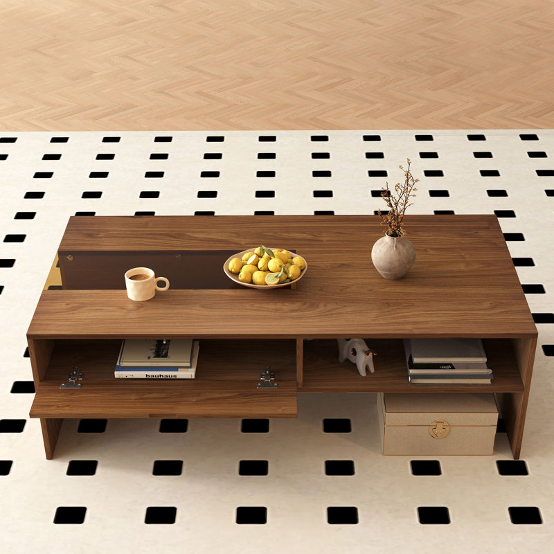51" Modern Coffee Table With Led Glow, Hidden Storage & Open Shelf