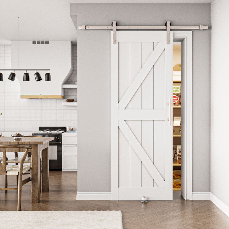 Modern Sliding barn door | Primed White Surface Paintable | Closet / Pantry Door, 30" × 84"