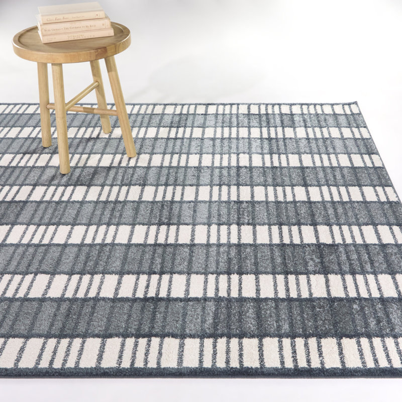 Aldridge Blue/Cream Vertical Stripe Area Rug, 5'3" x 7'