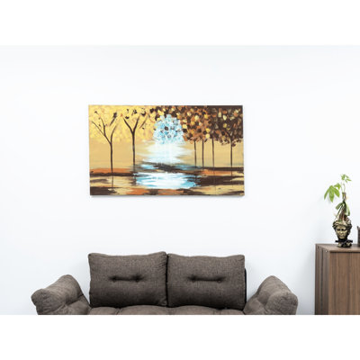 47'' X 27'' Mustard Yellow Canvas Wall Art Piece, Hand-Painted For Fall Theme Artwork, Decoration
