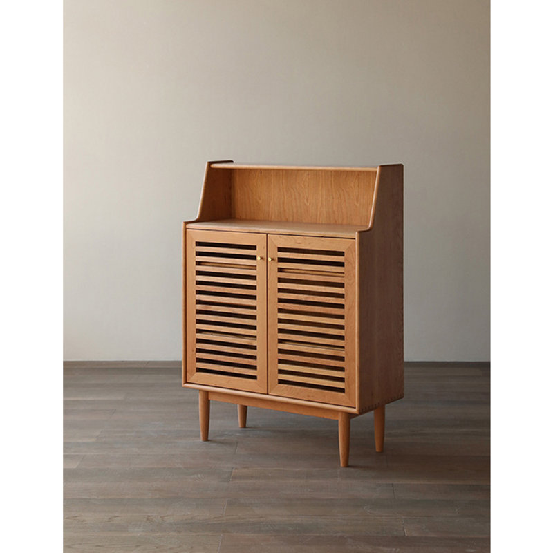 Grille Door Shoe Storage Cabinet, Brown