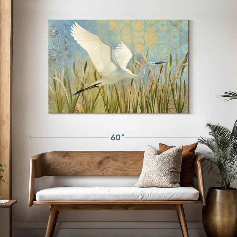 Snowy Egret In Flight, 32" H x 48" W