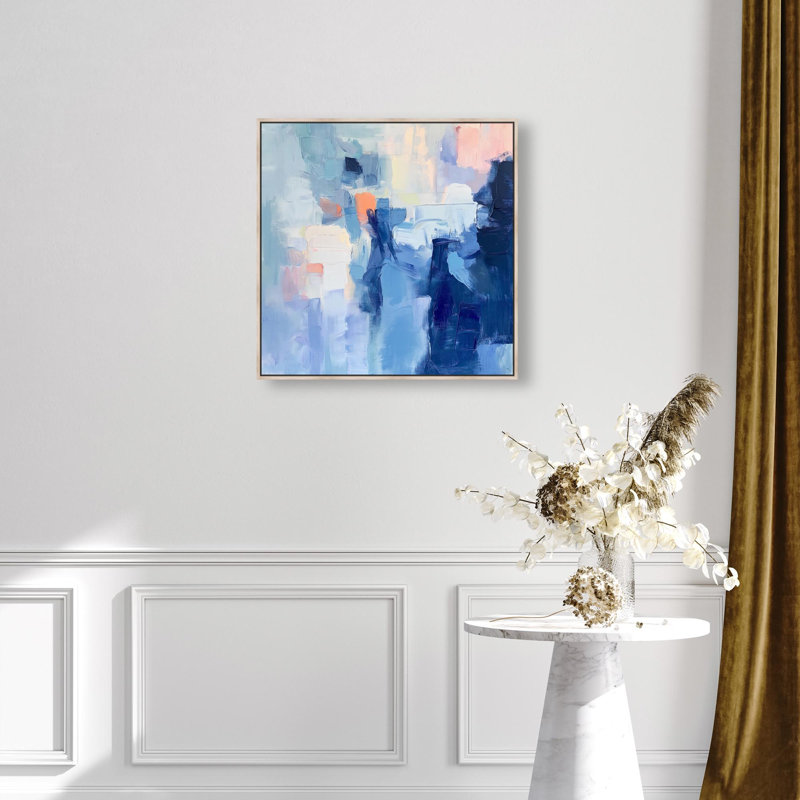 Oliver Gal Boundless Blues I Abstract - Heavy Gel Top Coat Framed Canvas Art, 25" H x 25" W, Cream