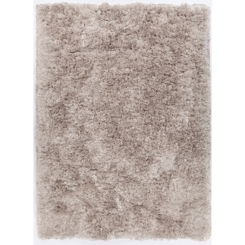 Tapis zone beige fait main poils longs Iola, Rectangle 5 pi x 7 pi 6 po