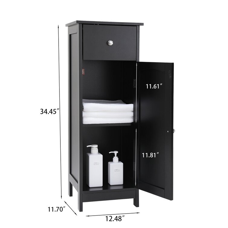 Mamme Bathroom Floor Storage Cabinet with Double Door & Shelf, Wooden Organizer Cabinet, White Red Barrel Studio