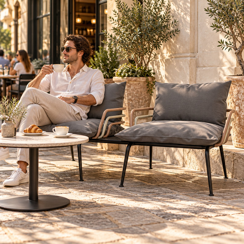 Causeuse d'extérieur avec plateau en aluminium Tembel