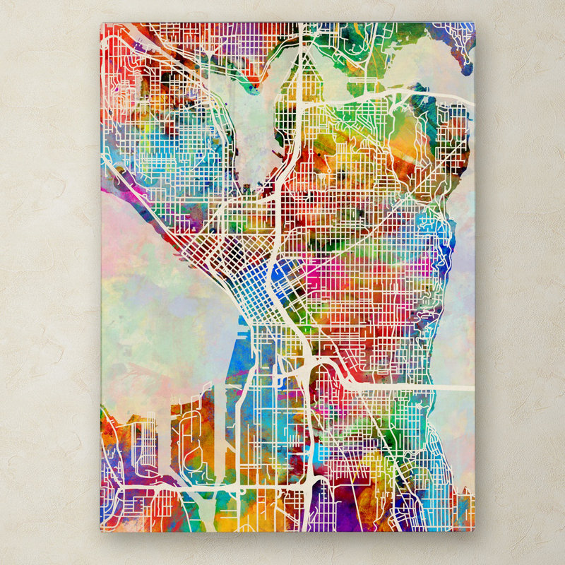« seattle washington street map », impression sur toile tendue, H 47 po x l 35 po x P 2 po