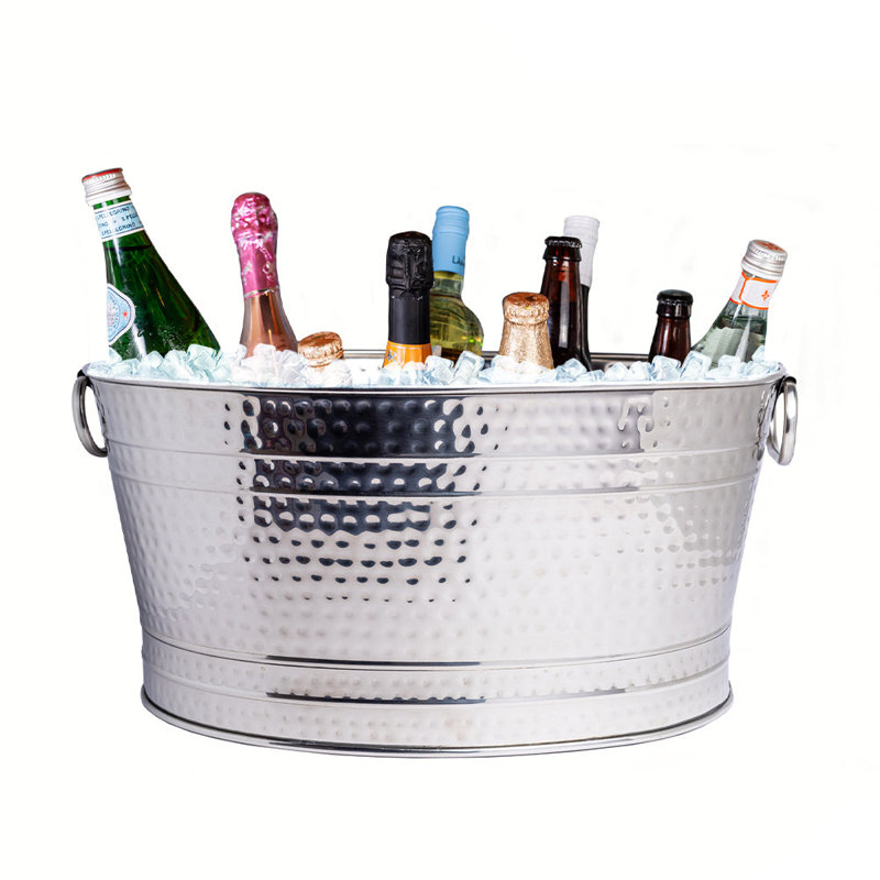 Aleinah Stainless Steel Beverage Tub for Parties Ice Bucket - 6.3 Gallons - 20.5 x 14.5 x 9.5 in.