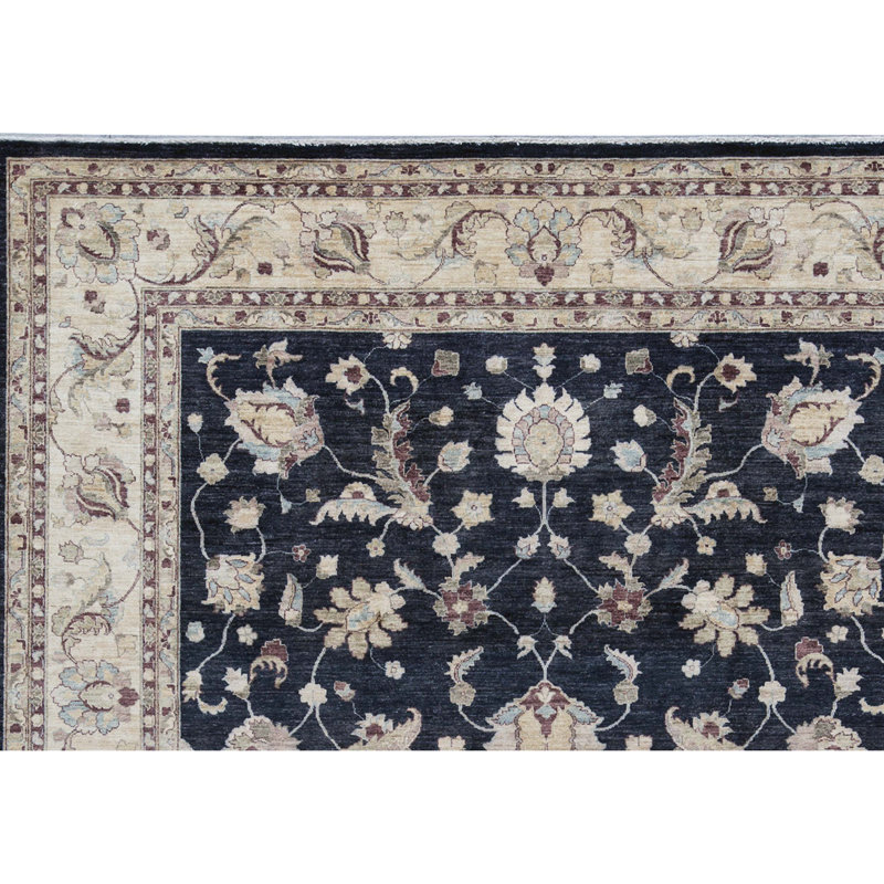 Tapis beige et bleu noué à la main de haute qualité