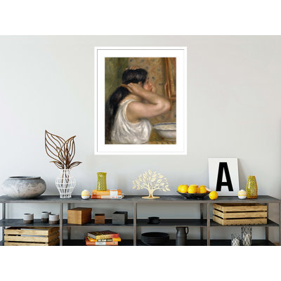 «The Toilette Woman Combing Her Hair» (La Toilette femme se peignant) par Pierre-Auguste Renoir, impression giclée encadrée