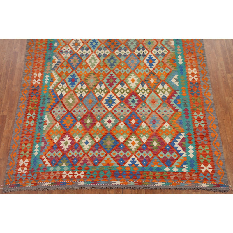 Tapis géométrique en laine Kilim 8 x 12