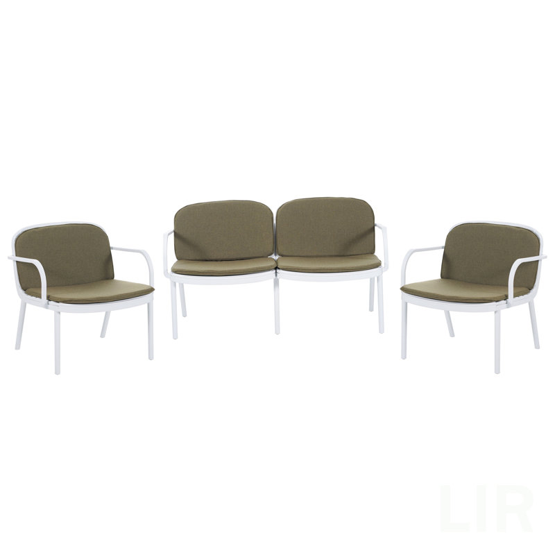 Ensemble de conversation 3 pièces Luna pour patio extérieur PP, structure blanche avec coussin vert