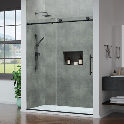 ANZZI 60-Inch Reversible Frameless Sliding Deco-Glass Shower Door With Soft-Close System