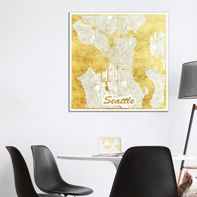 Seattle Leaf Urban Blueprint Map by Hubert Roguski - Wrapped Canvas Painting