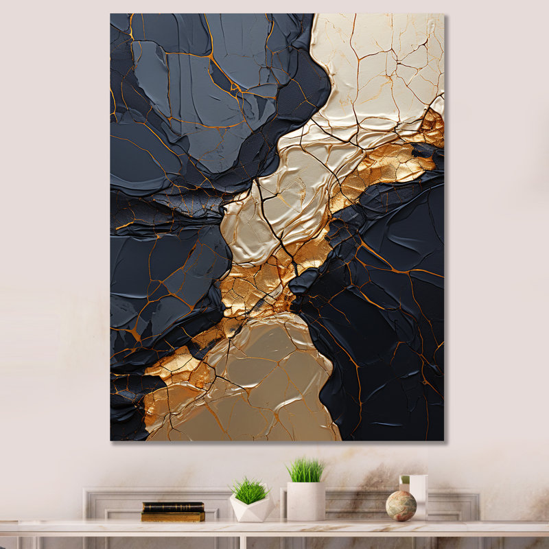 Minimalisme chrome doré et poteries noires II - spirales abstraites, impressions sur toile, H 44 po x l 34 po x P 1,5 po