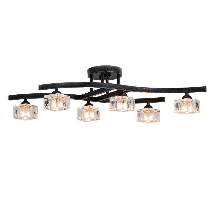 Plafonnier encastré noir antique 6 lumières avec abat-jour transparent Aika