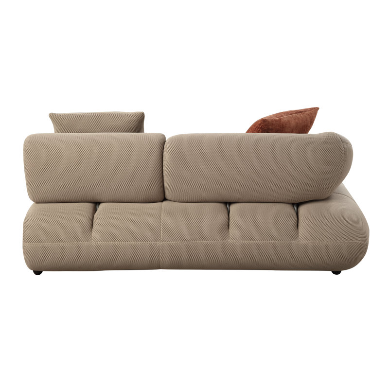 Beige Tufted Fabric Two Piece Sectional Sofa with 6 Pillows