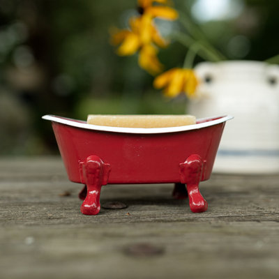 August Grove Red Enamel Bathtub Soap Dish Planter Metal