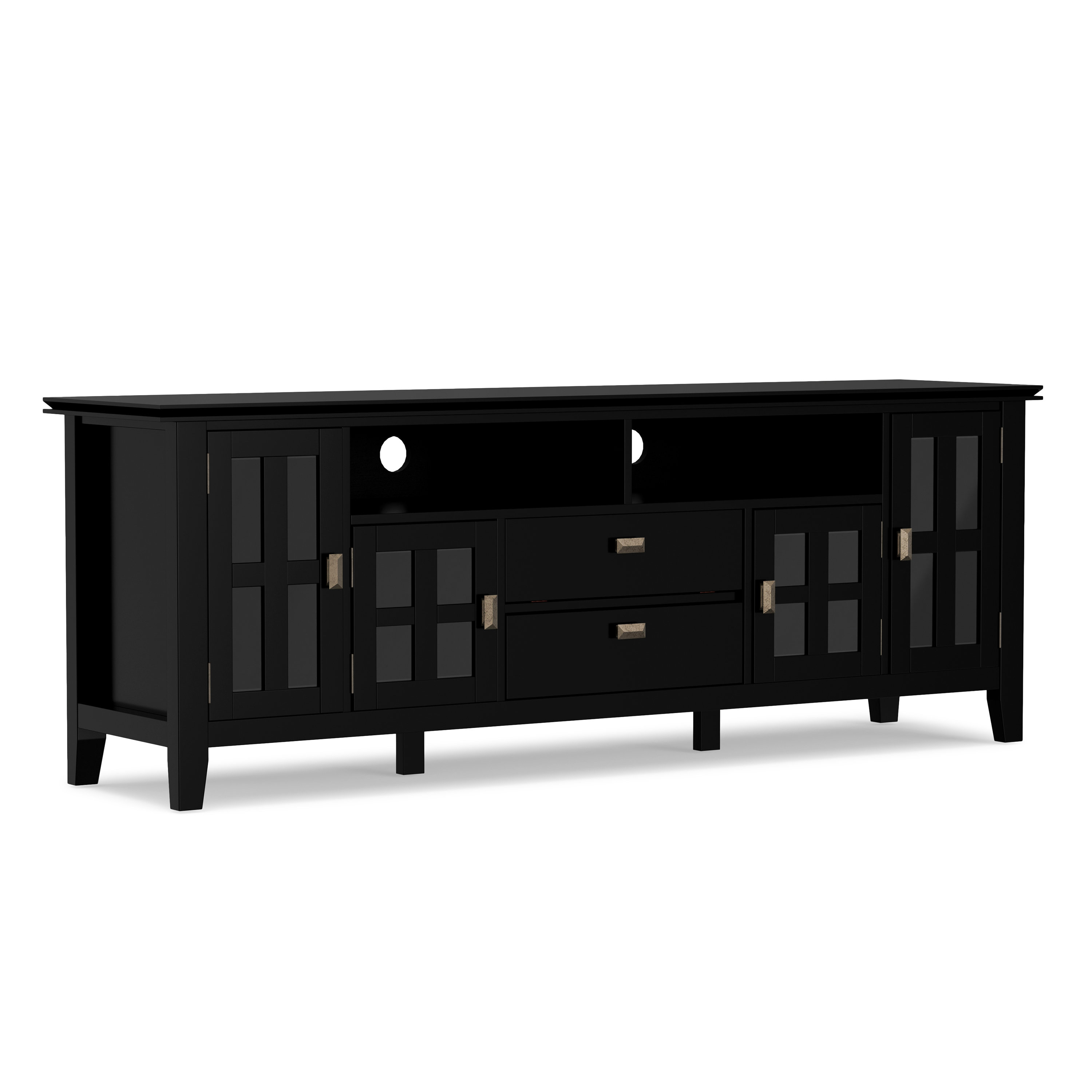 Artisan 72"W Solid Wood Transitional TV Stand for TVs up to 80" with 4 Cabinets, 2 Drawers, and Adjustable Shelves