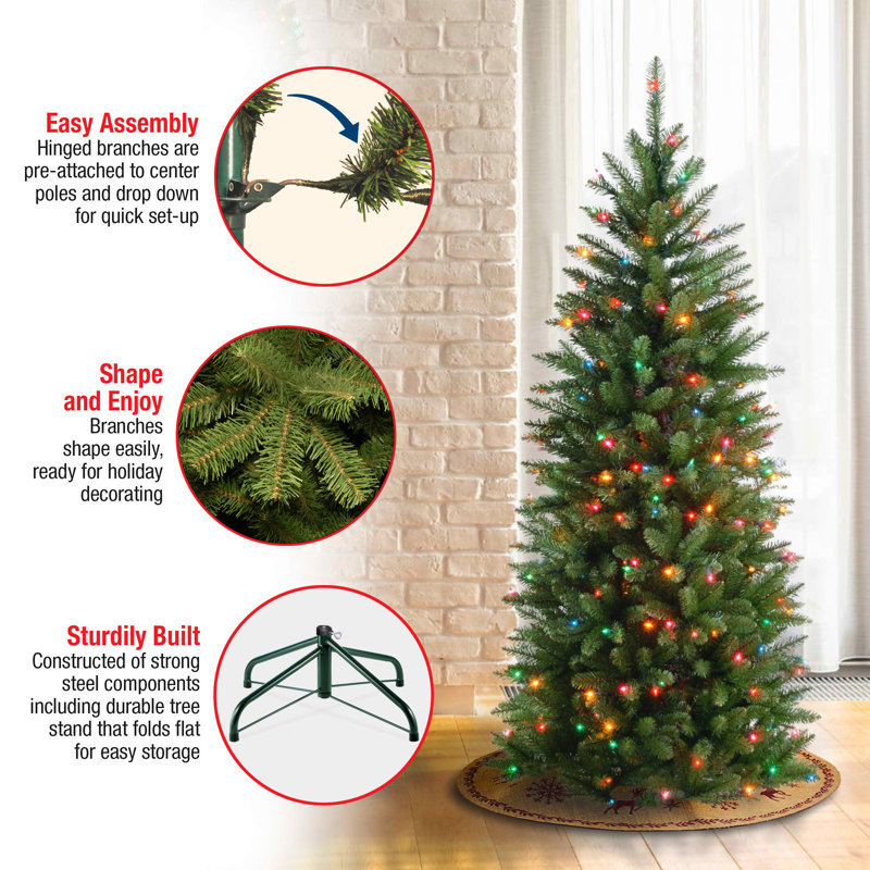Kingswood Pencil 9' Green Fir Artificial Christmas Tree with 500 Clear Lights with Stand, 4.5'