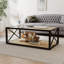 Table basse de rangement avec plateau en verre trempé et panneau de fibres à densité moyenne naturel, structure en métal industriel, largeur de 39 pouces