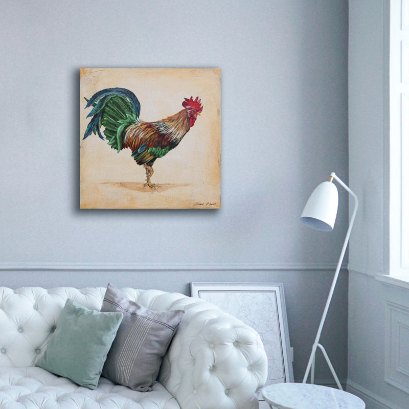 «Rooster-h» par Jean Plout, art mural sur toile, H 37 po x l 37 po x P 1,5 po