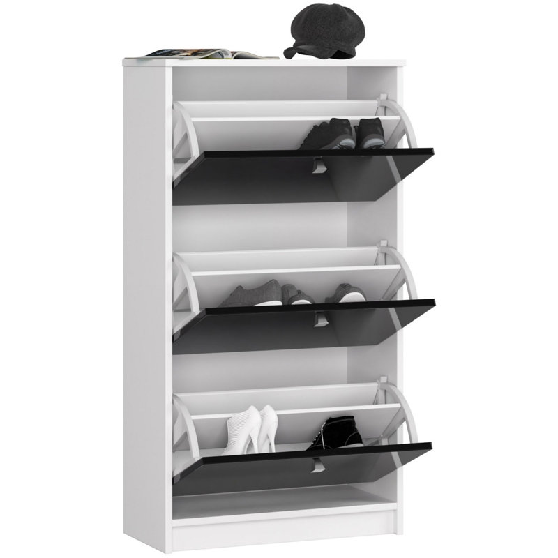 Furgeson 12 Pair Shoe Storage Cabinet, Black Gloss